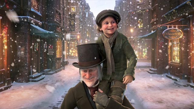 Mr. Scroog el día de Navidad, tras haber recibido la visita de los tres fantasmas, en un fotograma de la adaptación de "Canción de Navidad" de Robert Zemeckis en 2009